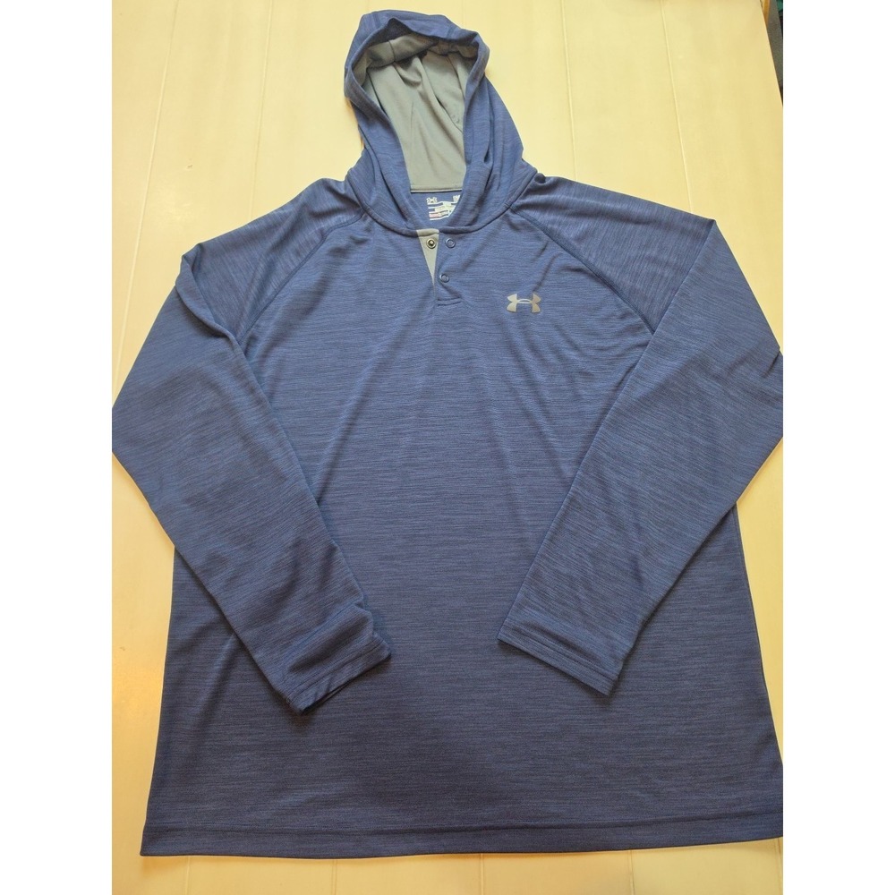 Under Armour Men's Long-Sleeved Hooded Shirt Size‎ L HeatGear Loose Logo Blue